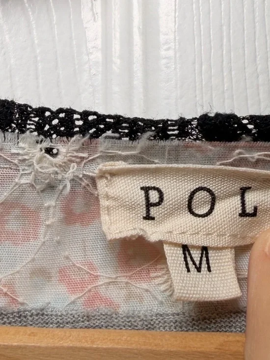 POL Lace Flower Patchwork Bohemian Top Gray Long Sleeve Medium Vintage Vibes - Picture 4 of 15